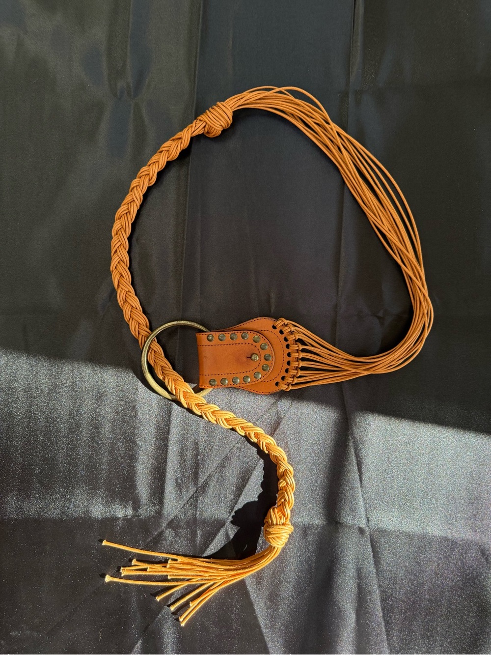 Vintage Rafe New York Tan Braided Leather Fringe Belt
